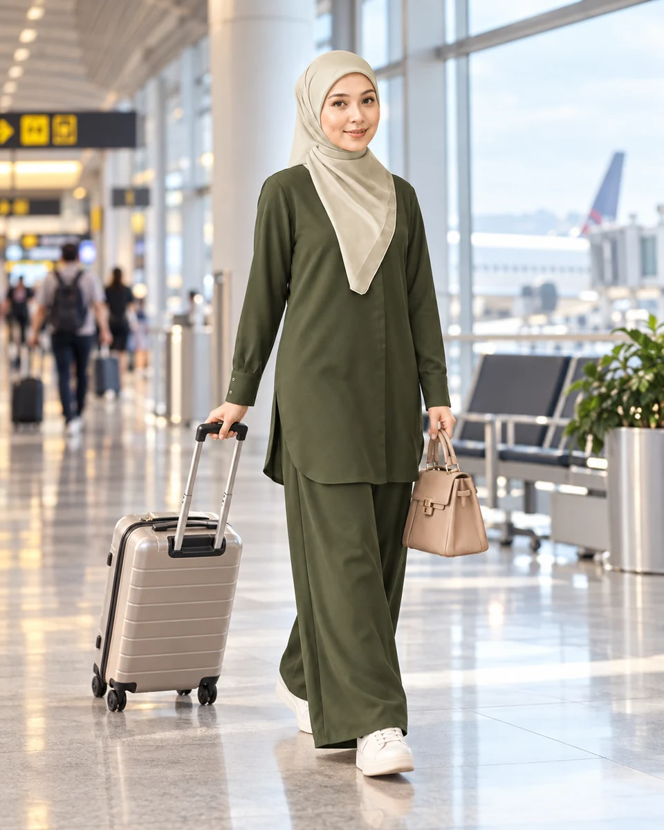 Set Elora Olive Green untuk perjalanan