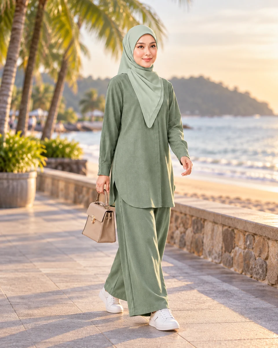 Set Elora Sage Green di pantai